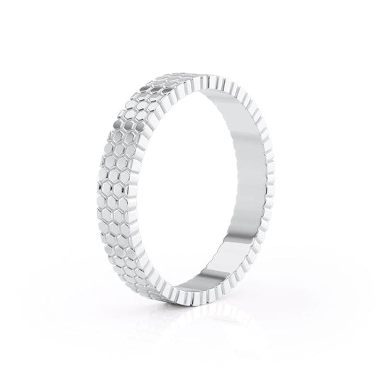 Honeycomb Texture White Gold Wedding Band