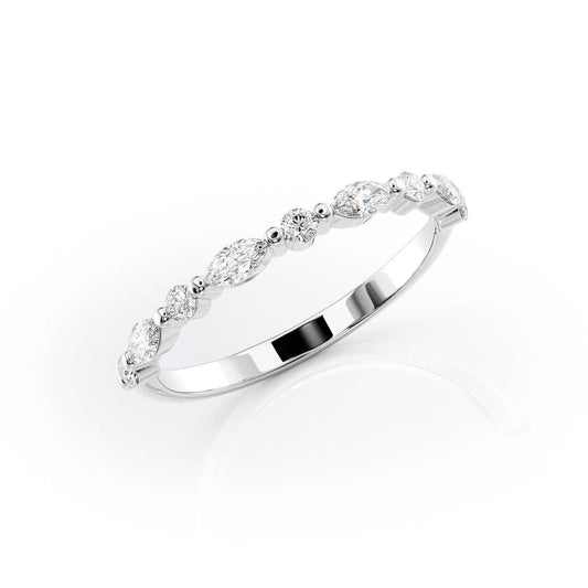Round And Marquise Cut Diamond Wedding Band