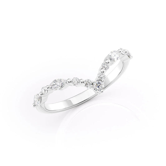 Round Cut Curved Gold Wedding Band