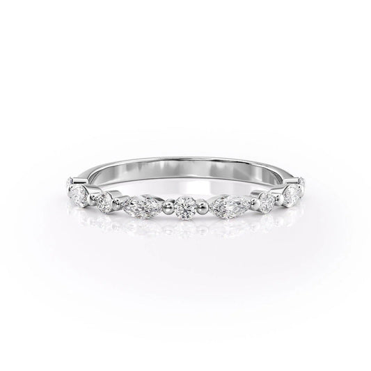 Round And Marquise Cut Diamond Wedding Band