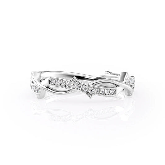 Unique Twig Round Cut Diamond Wedding Band
