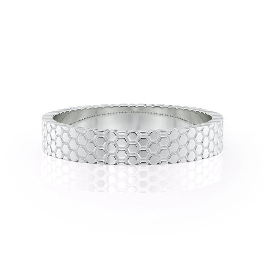 Honeycomb Texture White Gold Wedding Band
